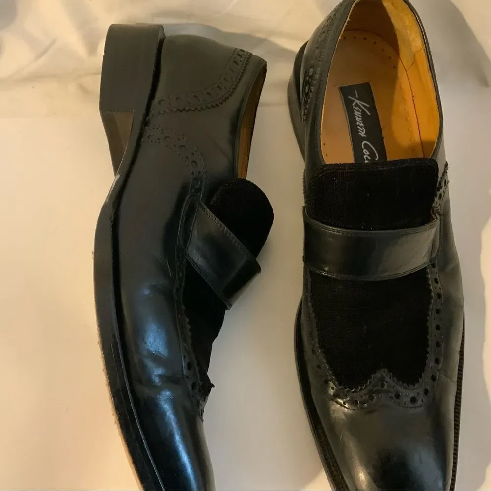Kenneth Cole Size 9 M Black  Leather Slip On Wingtip Loafer Dress Mens Shoes